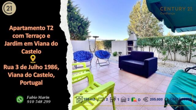 Apartamento T2 com Terraço e Jardim em Viana do Castelo